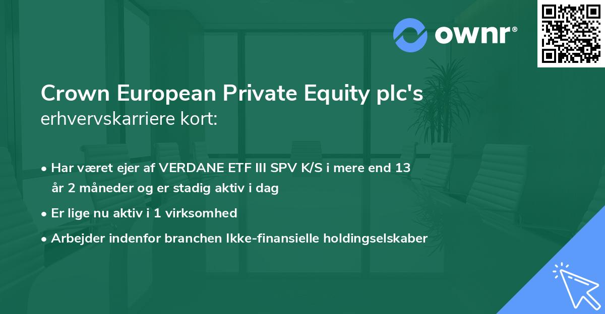Crown European Private Equity plc's erhvervskarriere kort
