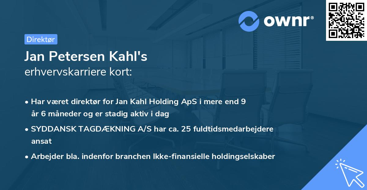 Jan Petersen Kahl's erhvervskarriere kort