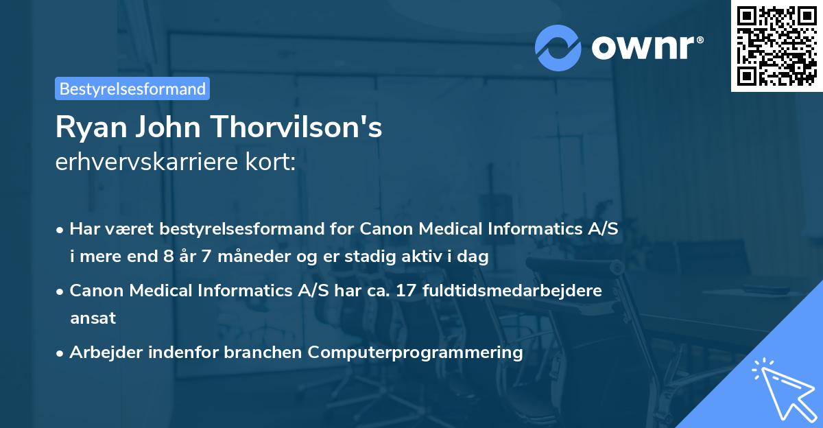 Ryan John Thorvilson's erhvervskarriere kort