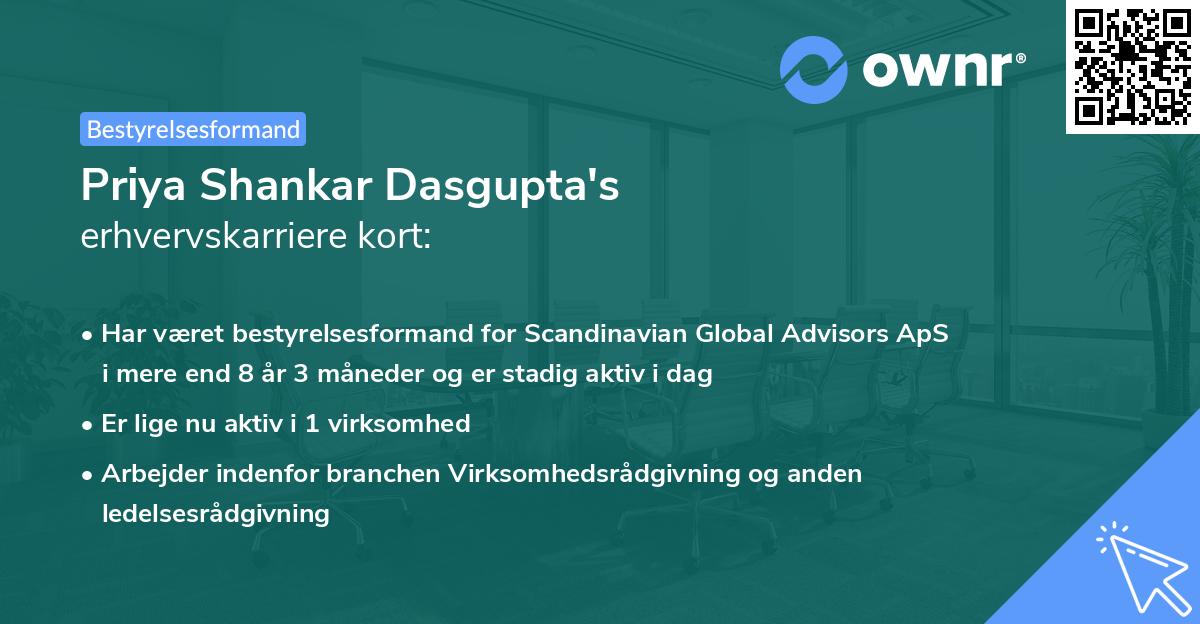 Priya Shankar Dasgupta's erhvervskarriere kort