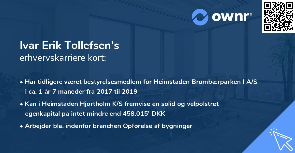 Ivar Erik Tollefsen's erhvervskarriere kort
