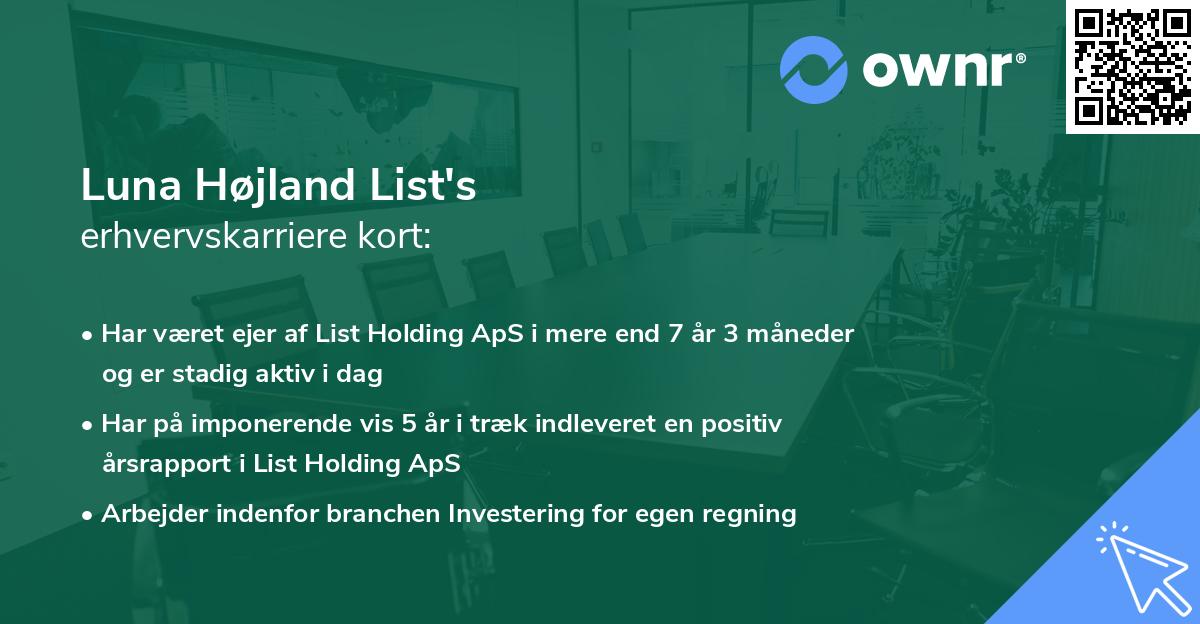 Luna Højland List's erhvervskarriere kort