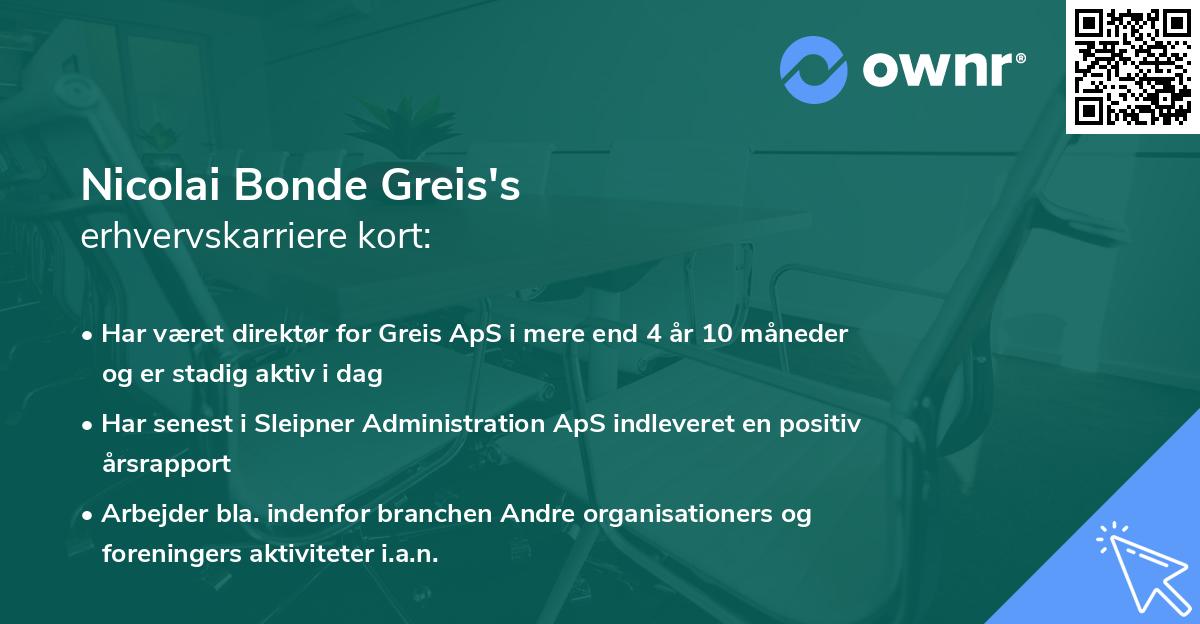 Nicolai Bonde Greis's erhvervskarriere kort
