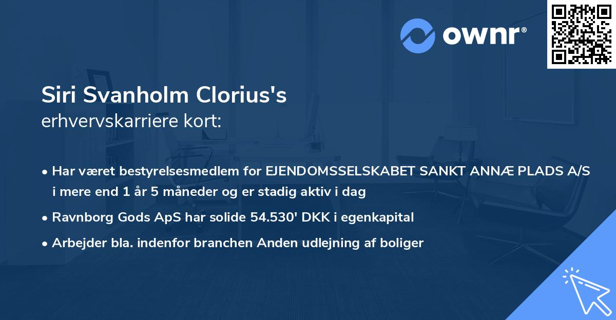 Siri Svanholm Clorius's erhvervskarriere kort