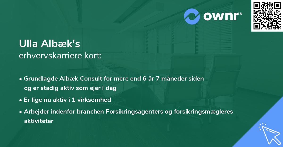 Ulla Albæk's erhvervskarriere kort