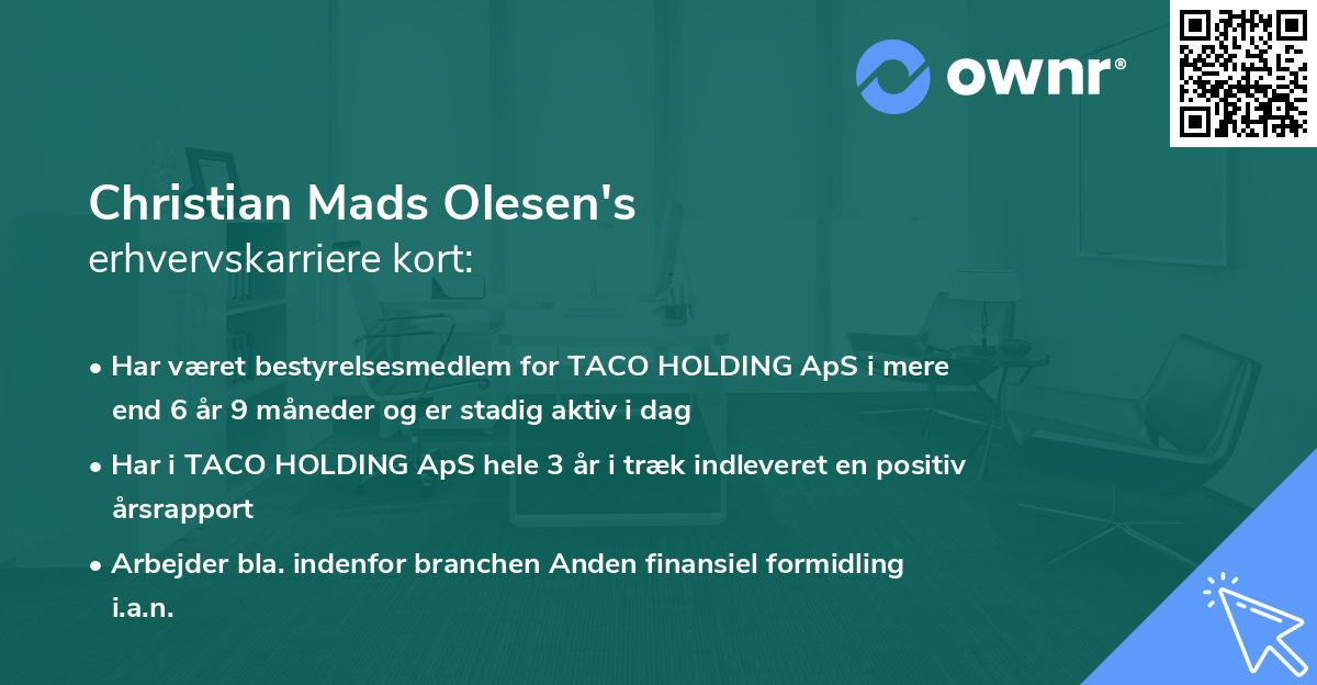 Christian Mads Olesen's erhvervskarriere kort