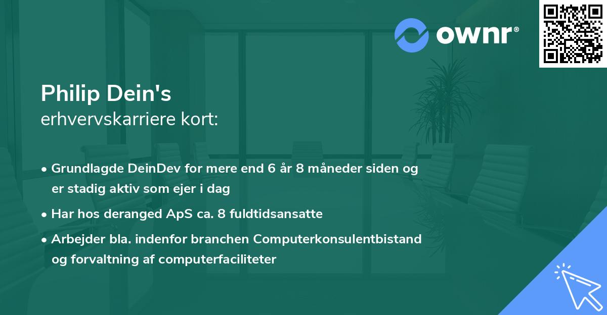 Philip Dein's erhvervskarriere kort