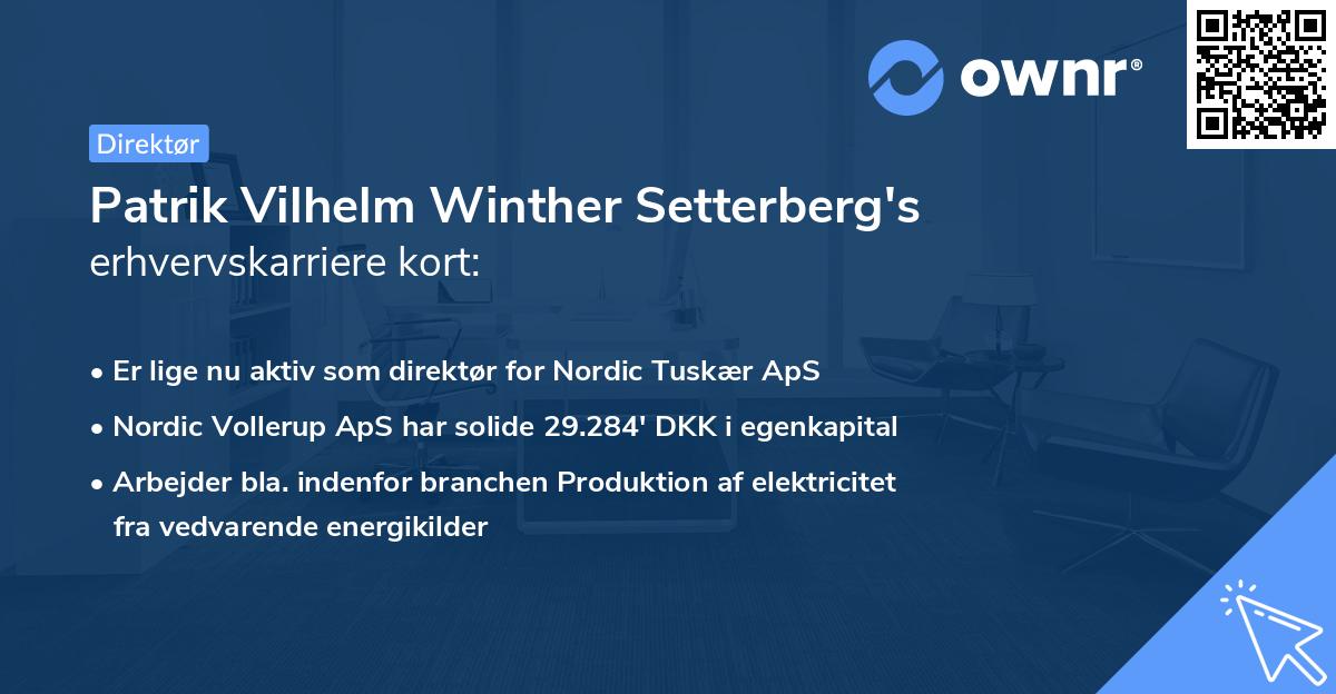 Patrik Vilhelm Winther Setterberg's erhvervskarriere kort