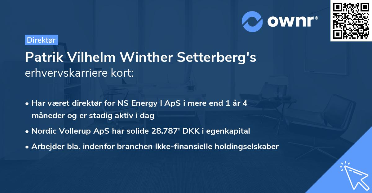 Patrik Vilhelm Winther Setterberg's erhvervskarriere kort