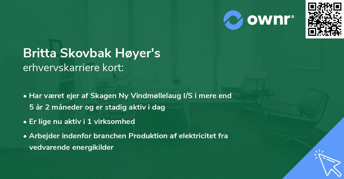 Britta Skovbak Høyer's erhvervskarriere kort