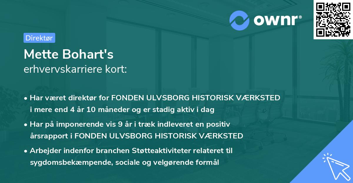 Mette Bohart's erhvervskarriere kort