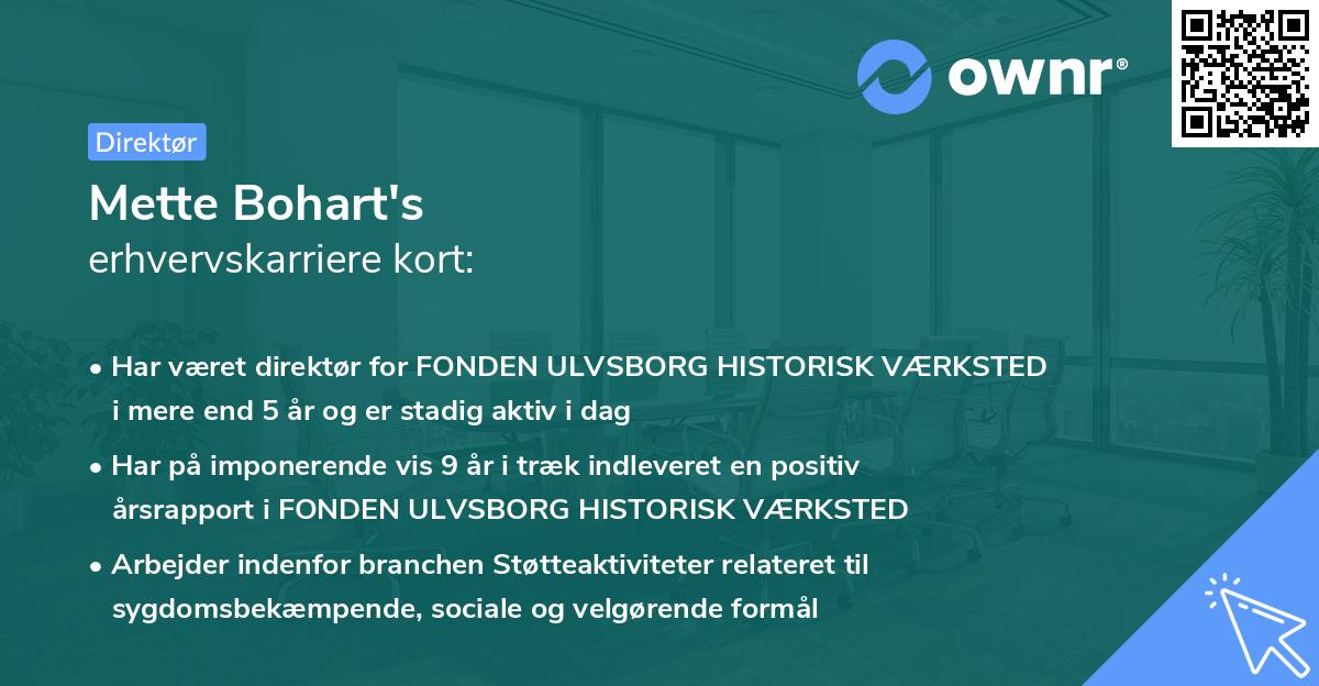 Mette Bohart's erhvervskarriere kort