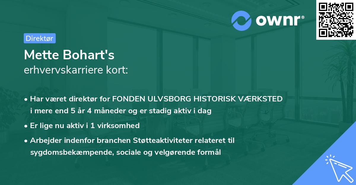 Mette Bohart's erhvervskarriere kort