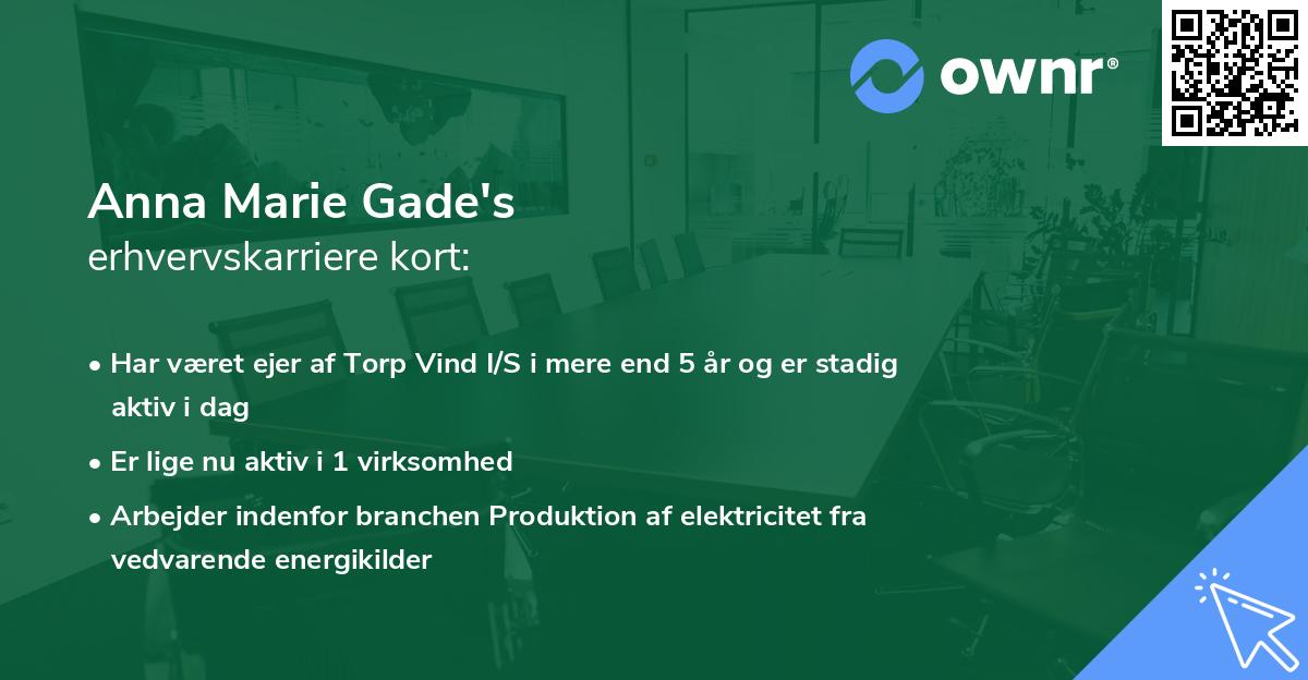 Anna Marie Gade's erhvervskarriere kort