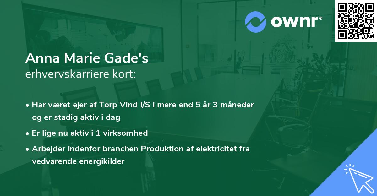 Anna Marie Gade's erhvervskarriere kort