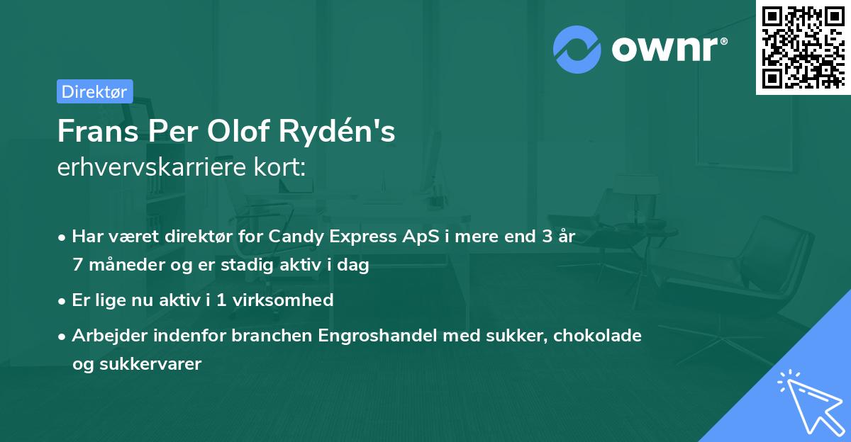 Frans Per Olof Rydén's erhvervskarriere kort