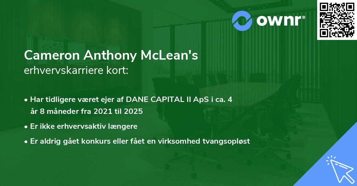 Cameron Anthony McLean's erhvervskarriere kort