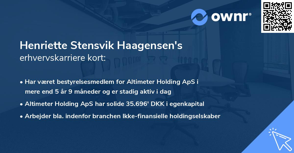 Henriette Stensvik Haagensen's erhvervskarriere kort