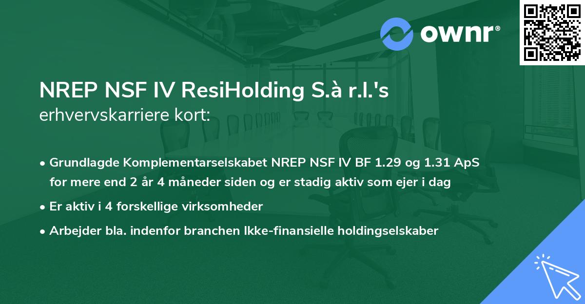 NREP NSF IV ResiHolding S.à r.l.'s erhvervskarriere kort