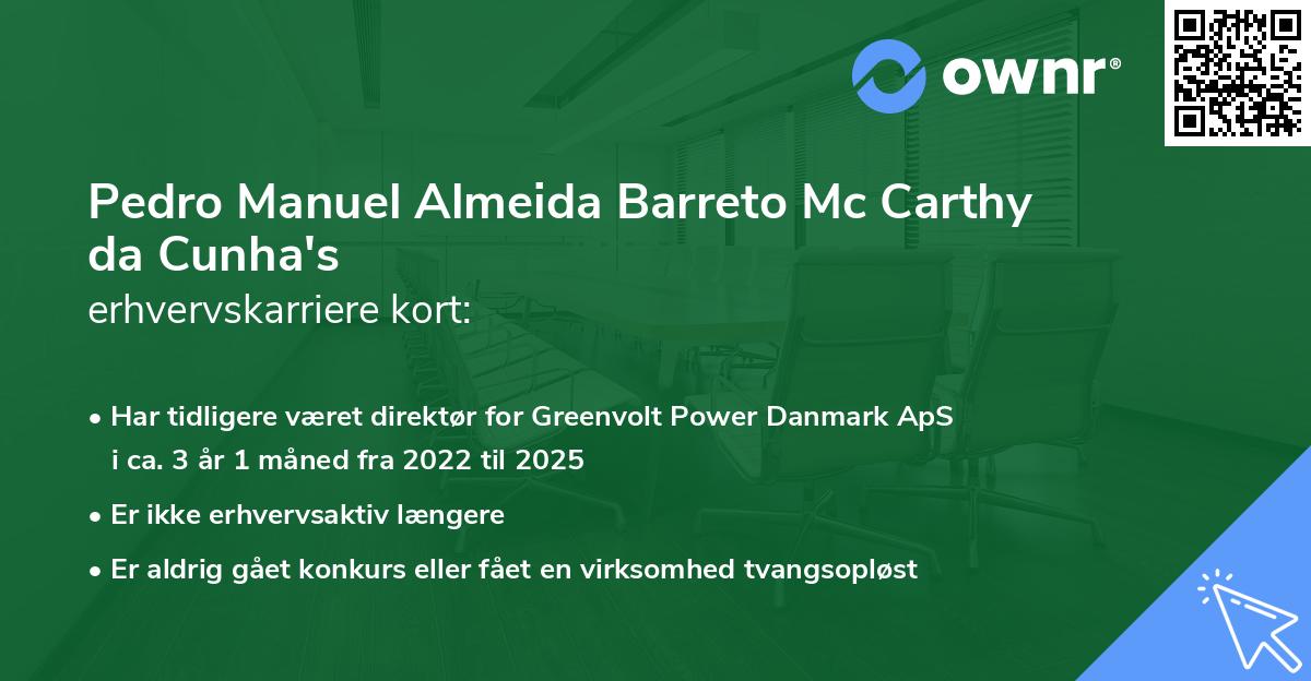 Pedro Manuel Almeida Barreto Mc Carthy da Cunha's erhvervskarriere kort