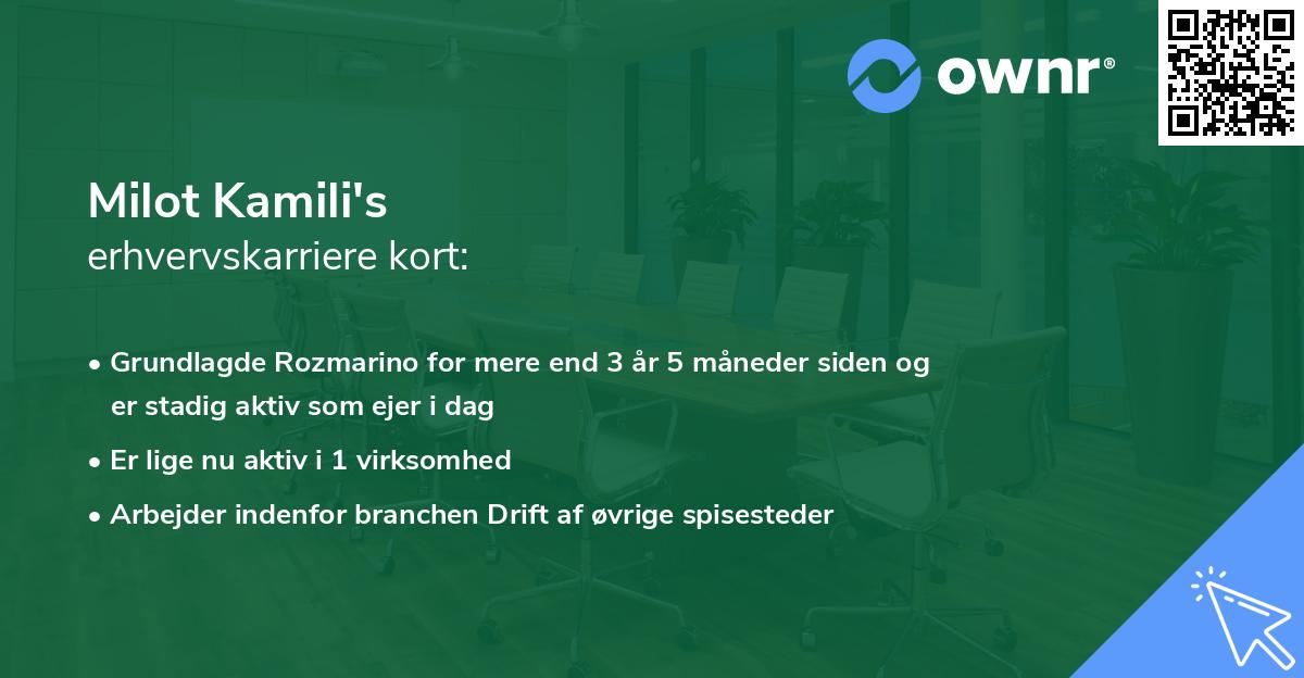 Milot Kamili's erhvervskarriere kort