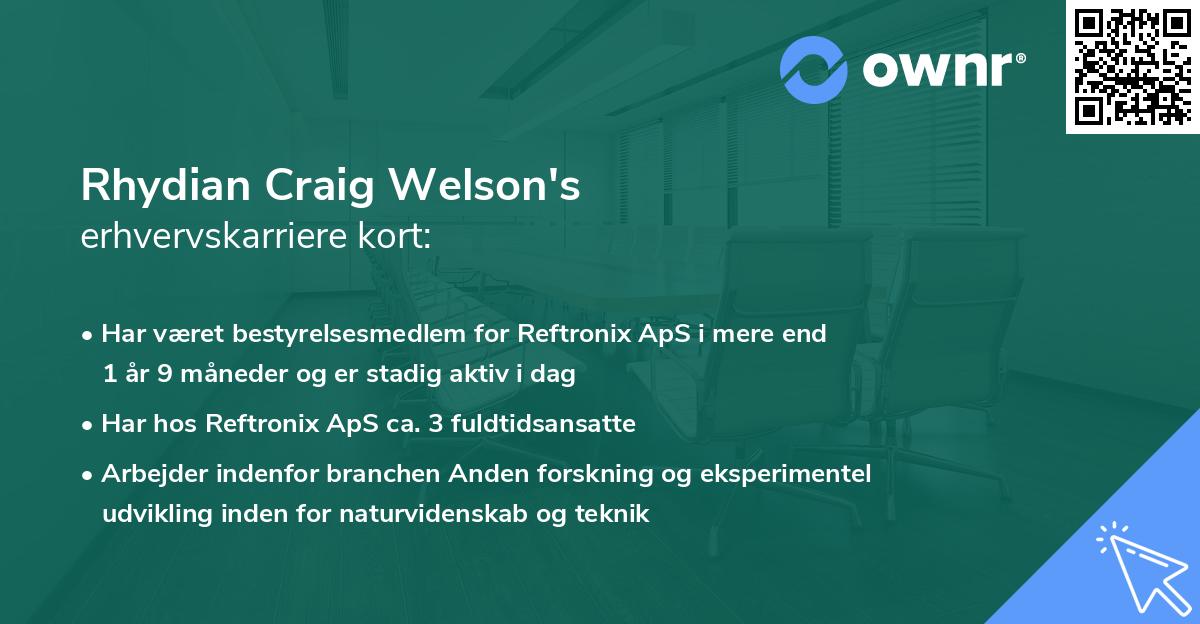 Rhydian Craig Welson's erhvervskarriere kort