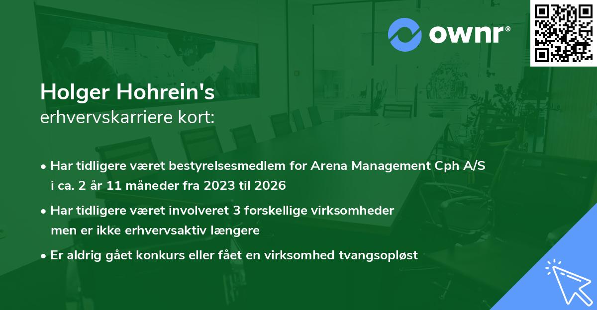 Holger Hohrein's erhvervskarriere kort