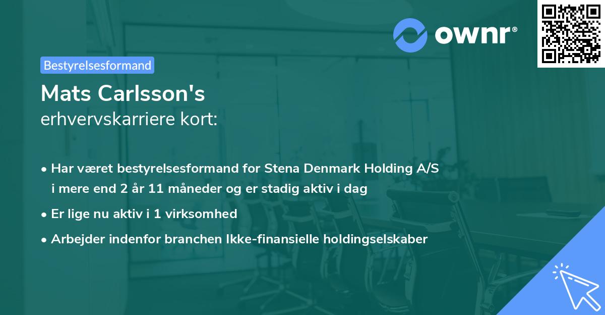 Mats Carlsson's erhvervskarriere kort
