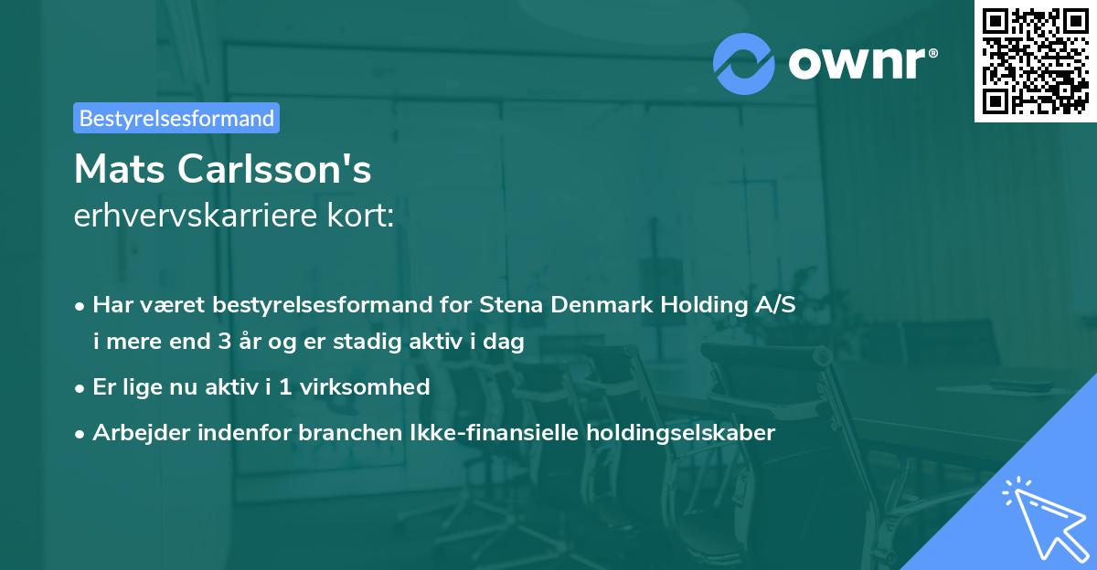 Mats Carlsson's erhvervskarriere kort