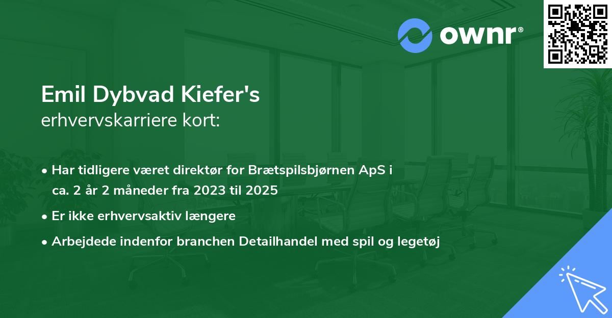 Emil Dybvad Kiefer's erhvervskarriere kort