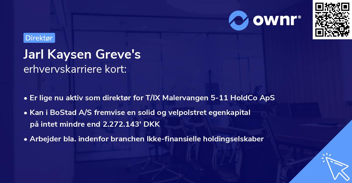 Jarl Kaysen Greve's erhvervskarriere kort