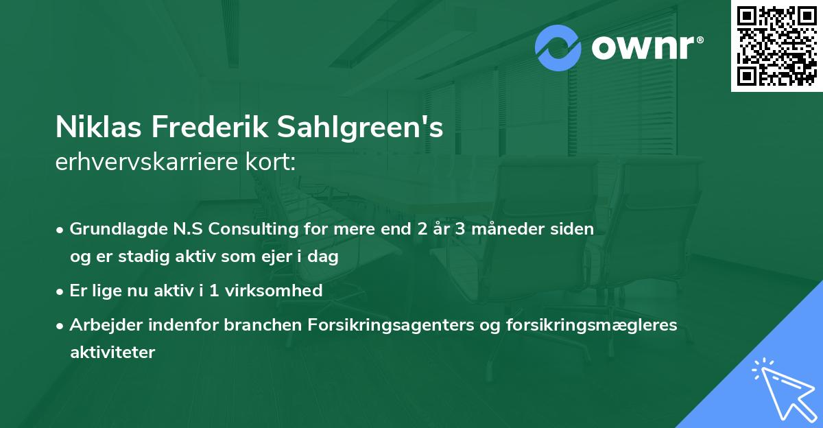 Niklas Frederik Sahlgreen's erhvervskarriere kort