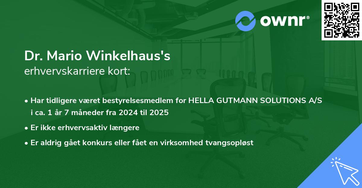 Dr. Mario Winkelhaus's erhvervskarriere kort