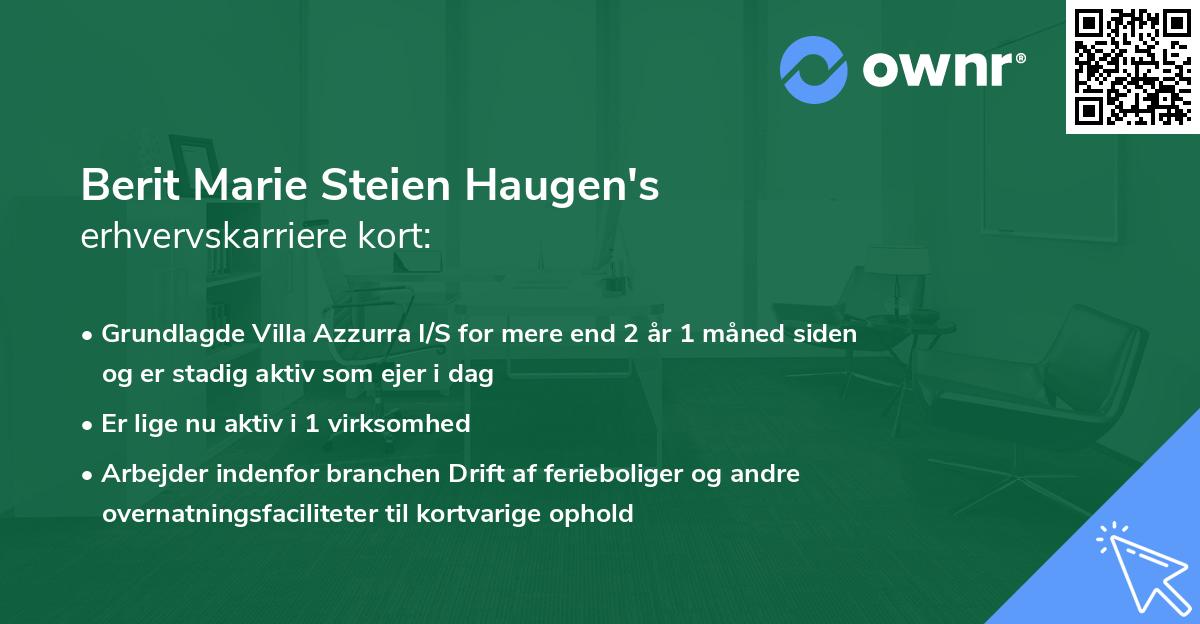 Berit Marie Steien Haugen's erhvervskarriere kort