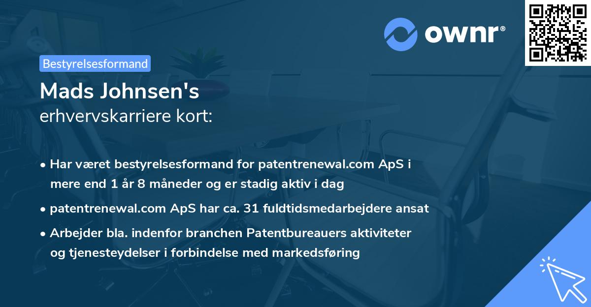 Mads Johnsen's erhvervskarriere kort