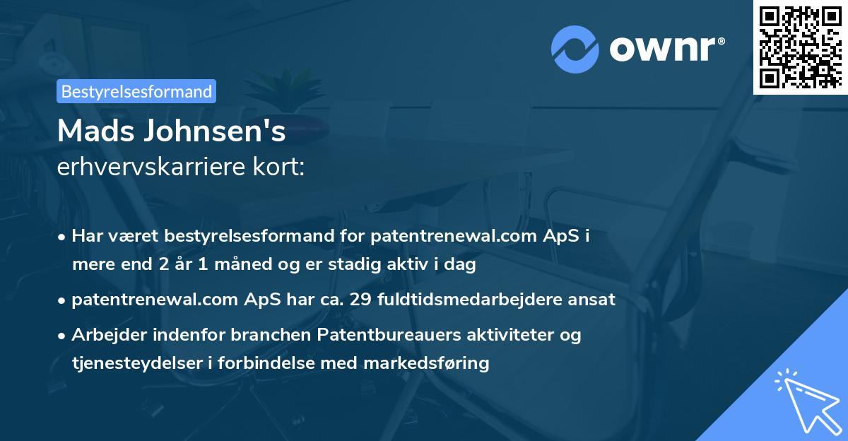 Mads Johnsen's erhvervskarriere kort