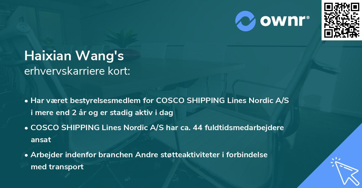 Haixian Wang's erhvervskarriere kort