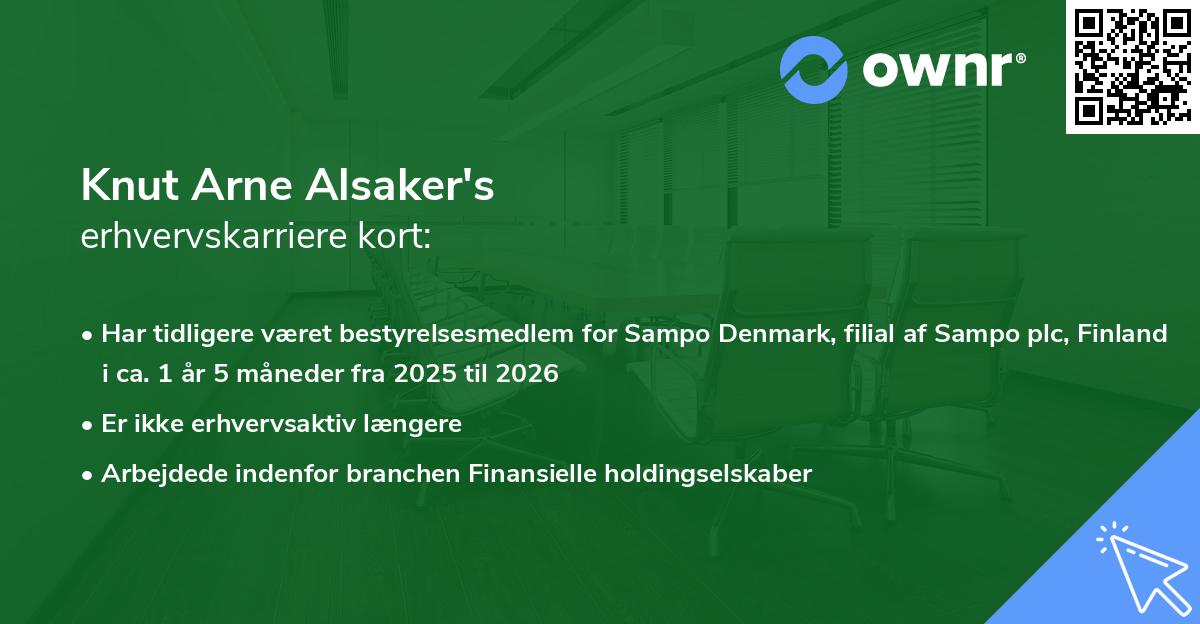 Knut Arne Alsaker's erhvervskarriere kort