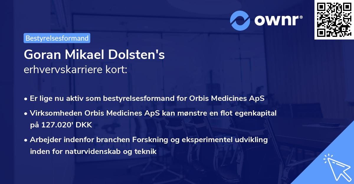 Goran Mikael Dolsten's erhvervskarriere kort