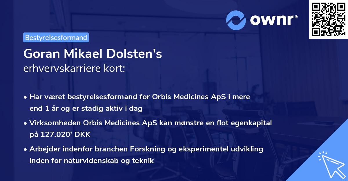 Goran Mikael Dolsten's erhvervskarriere kort