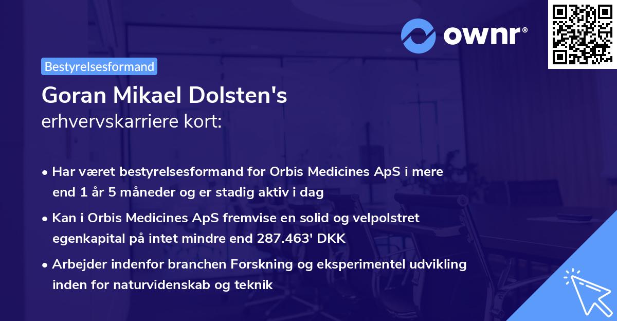 Goran Mikael Dolsten's erhvervskarriere kort