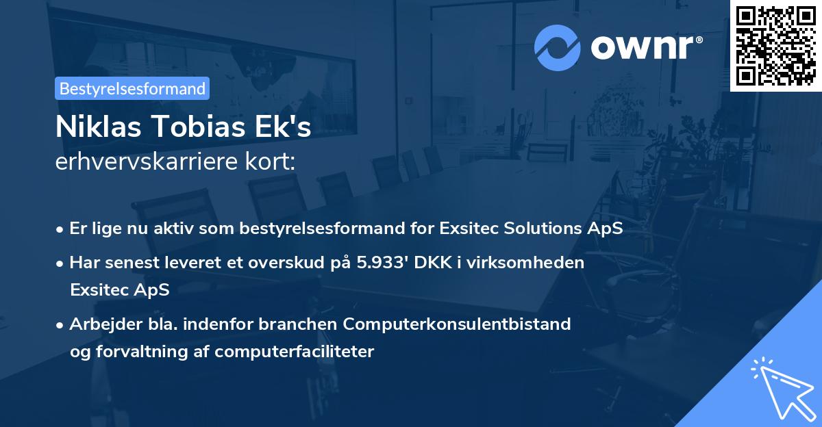 Niklas Tobias Ek's erhvervskarriere kort