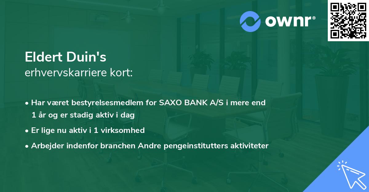 Eldert Duin's erhvervskarriere kort