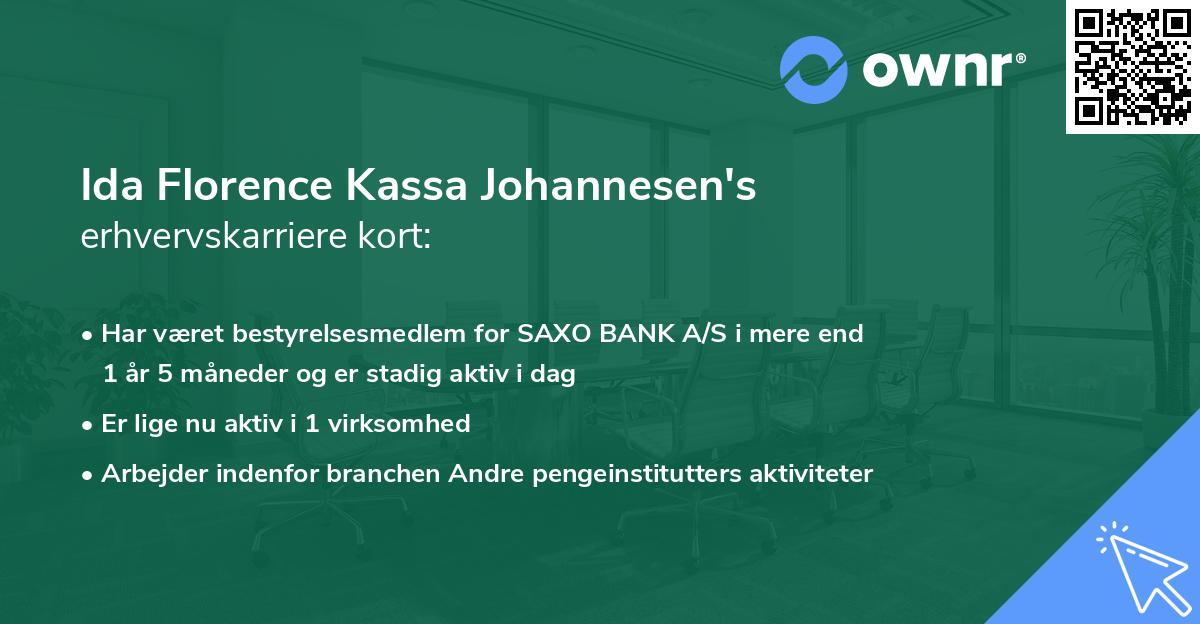 Ida Florence Kassa Johannesen's erhvervskarriere kort
