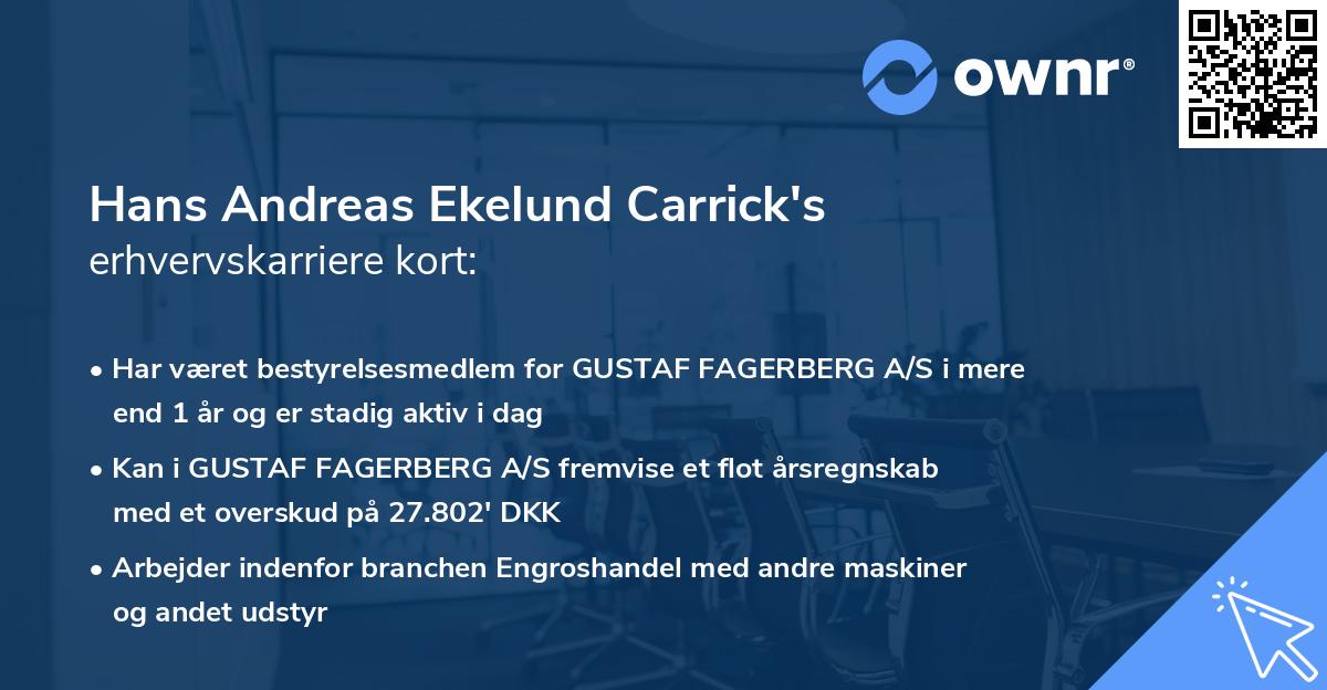 Hans Andreas Ekelund Carrick's erhvervskarriere kort
