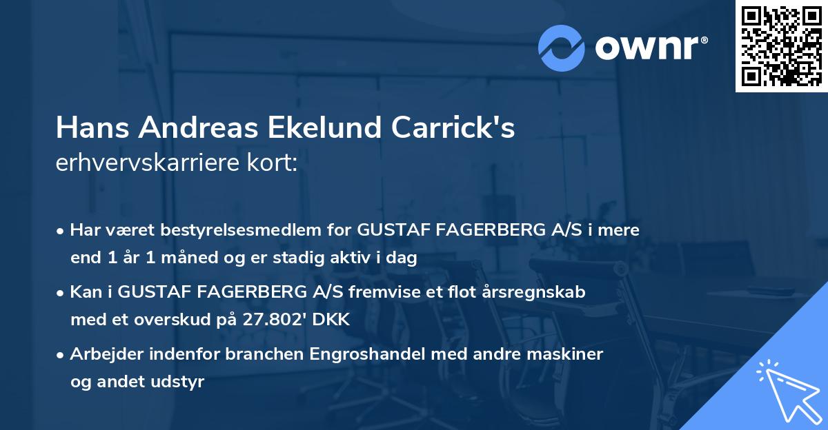 Hans Andreas Ekelund Carrick's erhvervskarriere kort