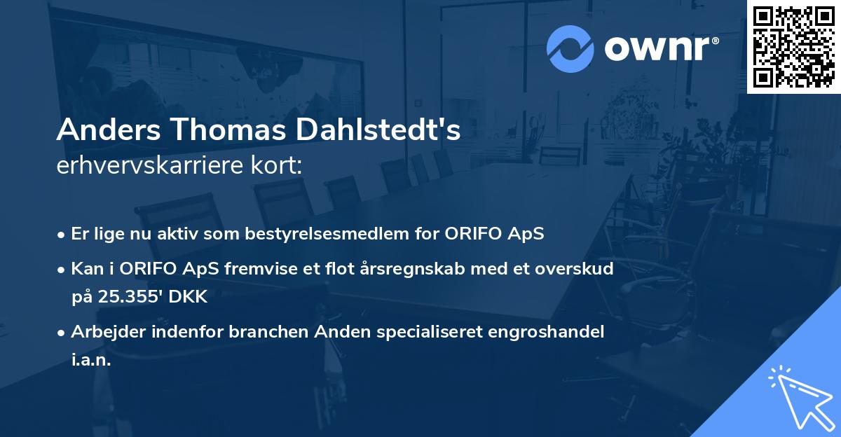 Anders Thomas Dahlstedt's erhvervskarriere kort