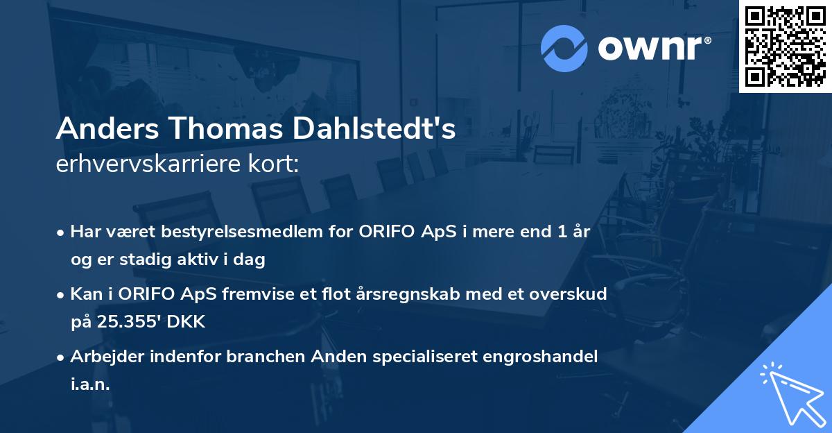 Anders Thomas Dahlstedt's erhvervskarriere kort