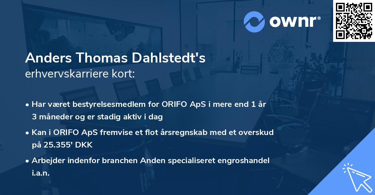 Anders Thomas Dahlstedt's erhvervskarriere kort