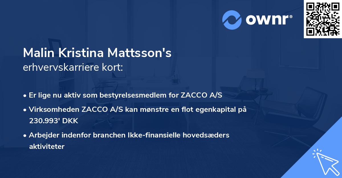 Malin Kristina Mattsson's erhvervskarriere kort